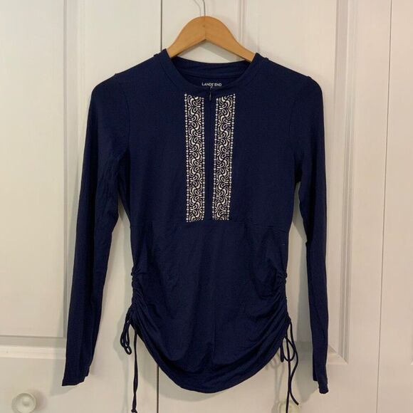 Lands’ End Navy Blue Long Sleeve Zipper Front Rash Guard XS - Picture 1 of 10